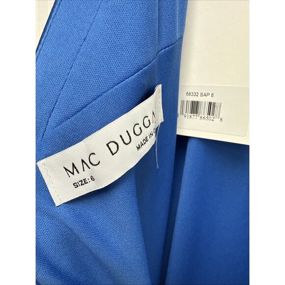 MAC DUGGAL Size 6 Blue Satin Empire Waist Puff Sleeve Formal Gown Dress New $498 - Picture 9 of 10